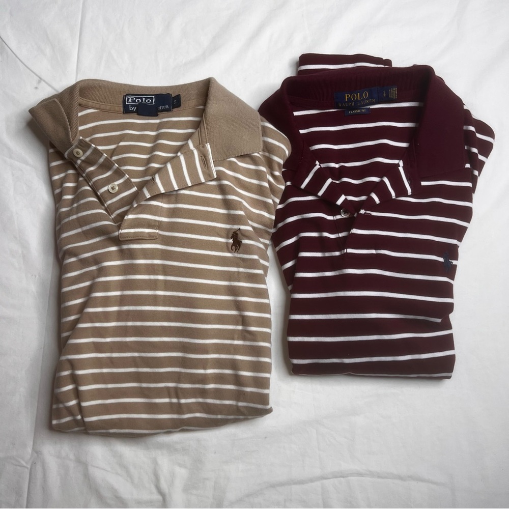 Bundle 2 Cotton Ralph Lauren Short Sleeve Polo Golf Shirt Striped Sz S L080123